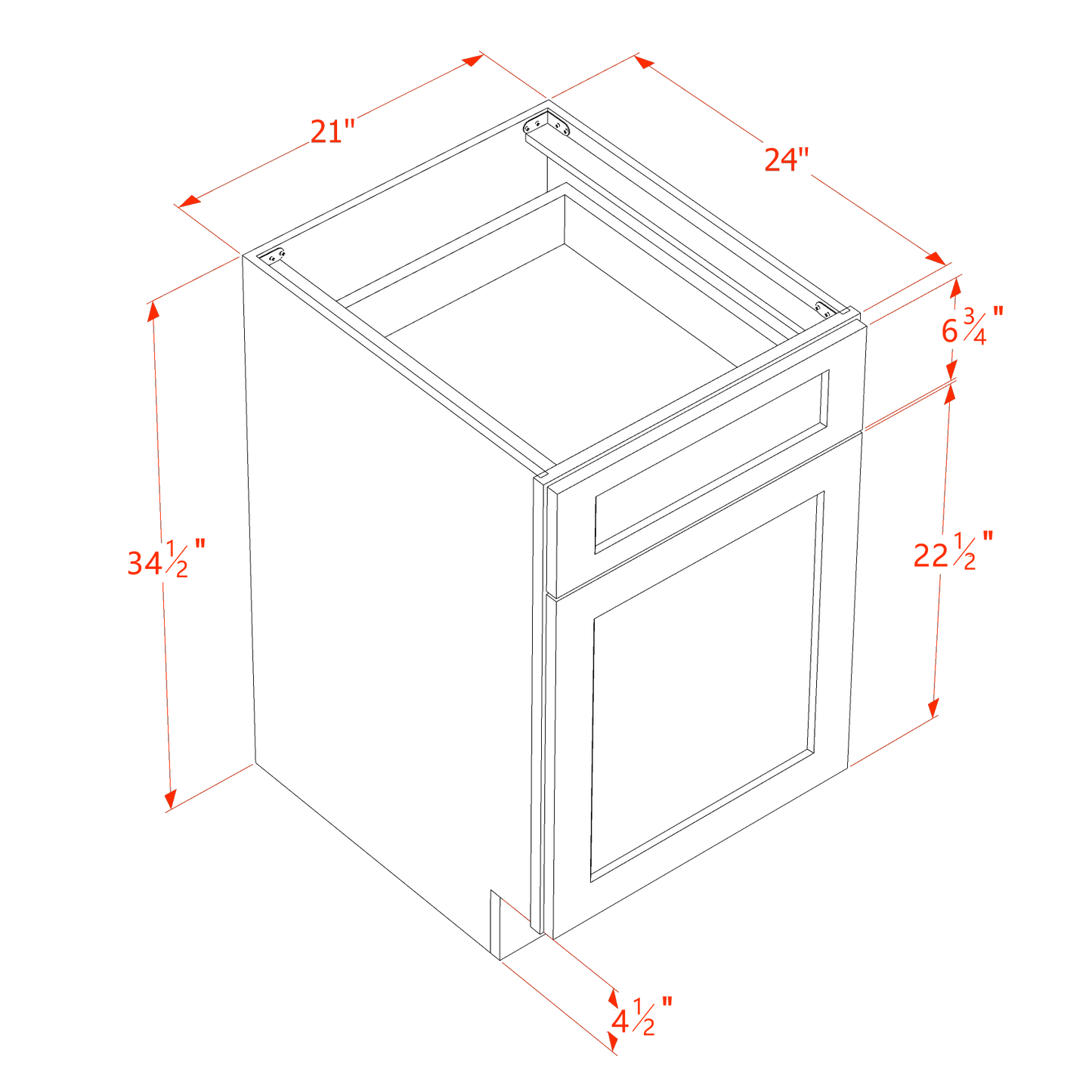 TW-B21: Creamy White Shaker 21" 1 Drawer 1 Door Standard Base Cabinet