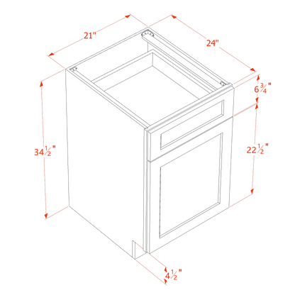 TW-B21: Creamy White Shaker 21" 1 Drawer 1 Door Standard Base Cabinet