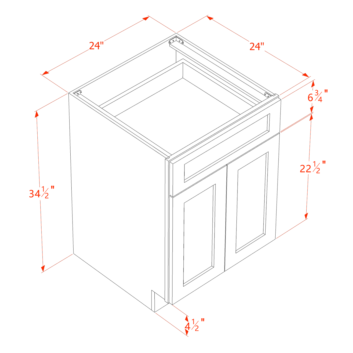 TW-B24: Creamy White Shaker 24" 1 Drawer 2 Doors Standard Base Cabinet