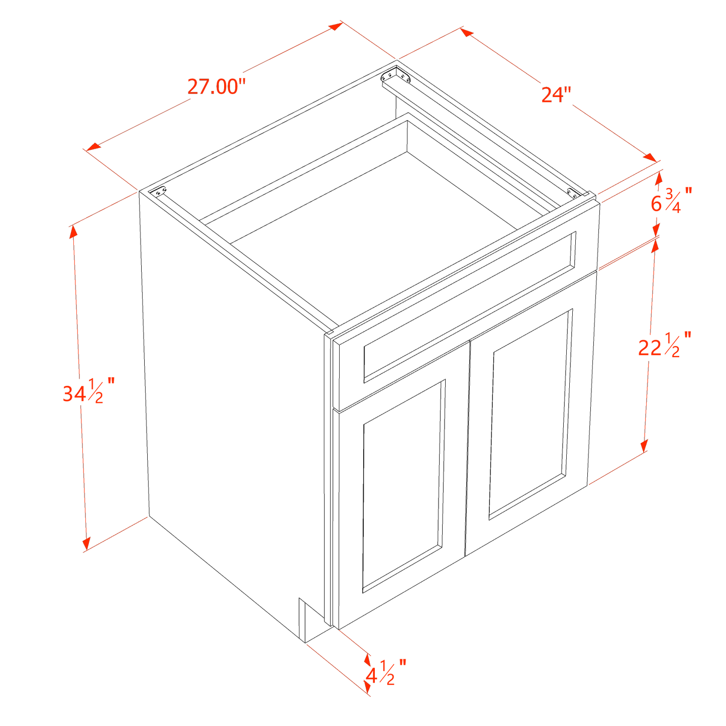 TW-B27: Creamy White Shaker 27" 1 Drawer 2 Doors Standard Base Cabinet