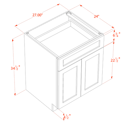 TW-B27: Creamy White Shaker 27" 1 Drawer 2 Doors Standard Base Cabinet