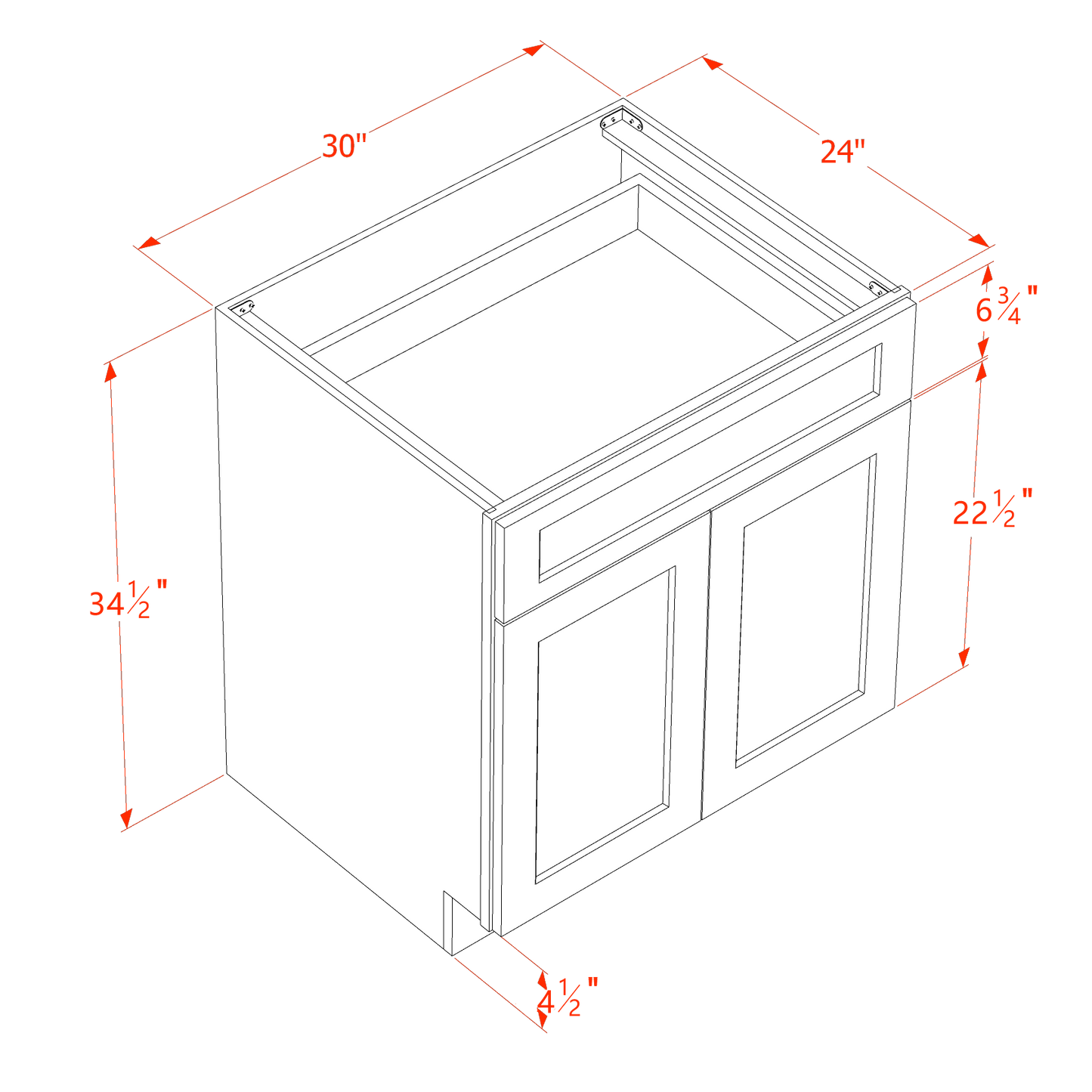 TW-B30: Creamy White Shaker 30" 1 Drawer 2 Door Standard Base Cabinet