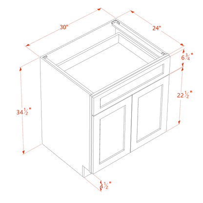 TW-B30: Creamy White Shaker 30" 1 Drawer 2 Door Standard Base Cabinet