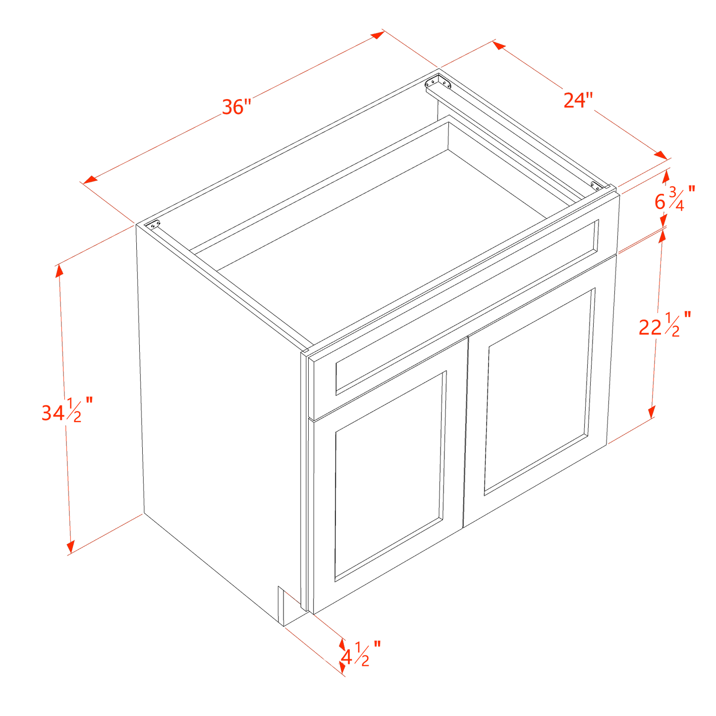 TW-B36: Creamy White Shaker 36" 1 Drawer 2 Doors Standard Base Cabinet