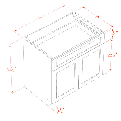 TW-B36: Creamy White Shaker 36" 1 Drawer 2 Doors Standard Base Cabinet