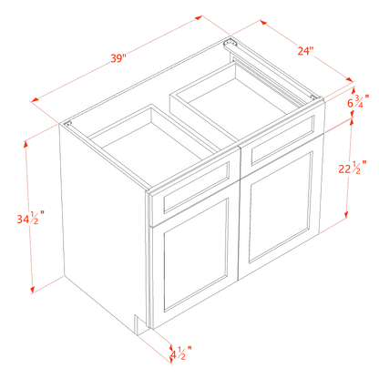 HLG-B39: Light Gray Shaker 39" 2 Drawers 2 Doors Standard Base Cabinet