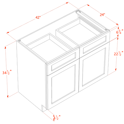 TW-B42: Creamy White Shaker 42" 2 Drawers 2 Doors Standard Base Cabinet