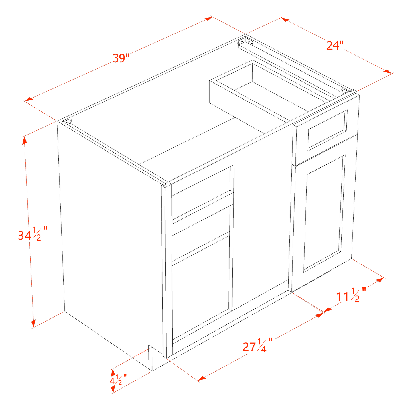 TW-BBC39/42: Creamy White Shaker 39" 1 Door - 1 Drawer Blind Corner Base Cabinet