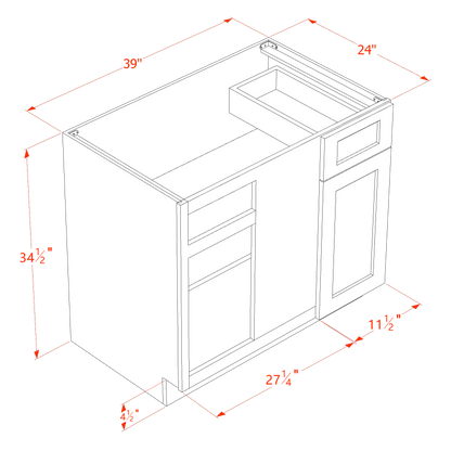 TW-BBC39/42: Creamy White Shaker 39" 1 Door - 1 Drawer Blind Corner Base Cabinet