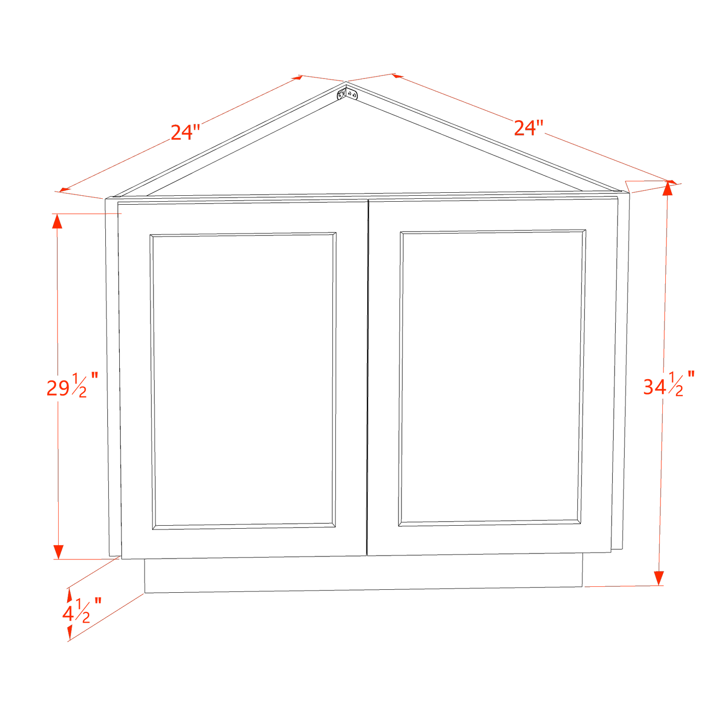 TW-BEC24: Creamy White Shaker 24" 2 Full Height Door Angled End Base Cabinets