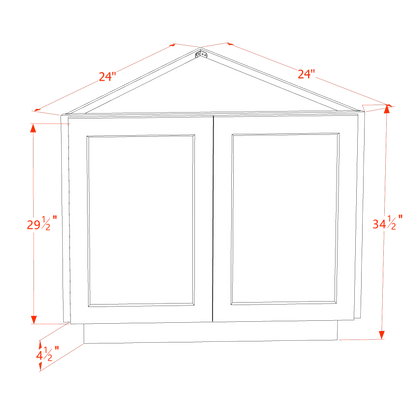 TW-BEC24: Creamy White Shaker 24" 2 Full Height Door Angled End Base Cabinets