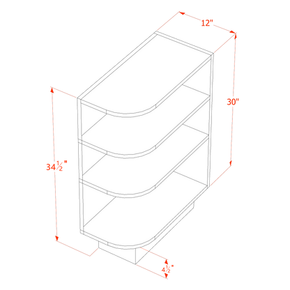 TW-BES12R: Creamy White Shaker 12" 4 Shelves End Shelf Corner Base Cabinets (Right Open)