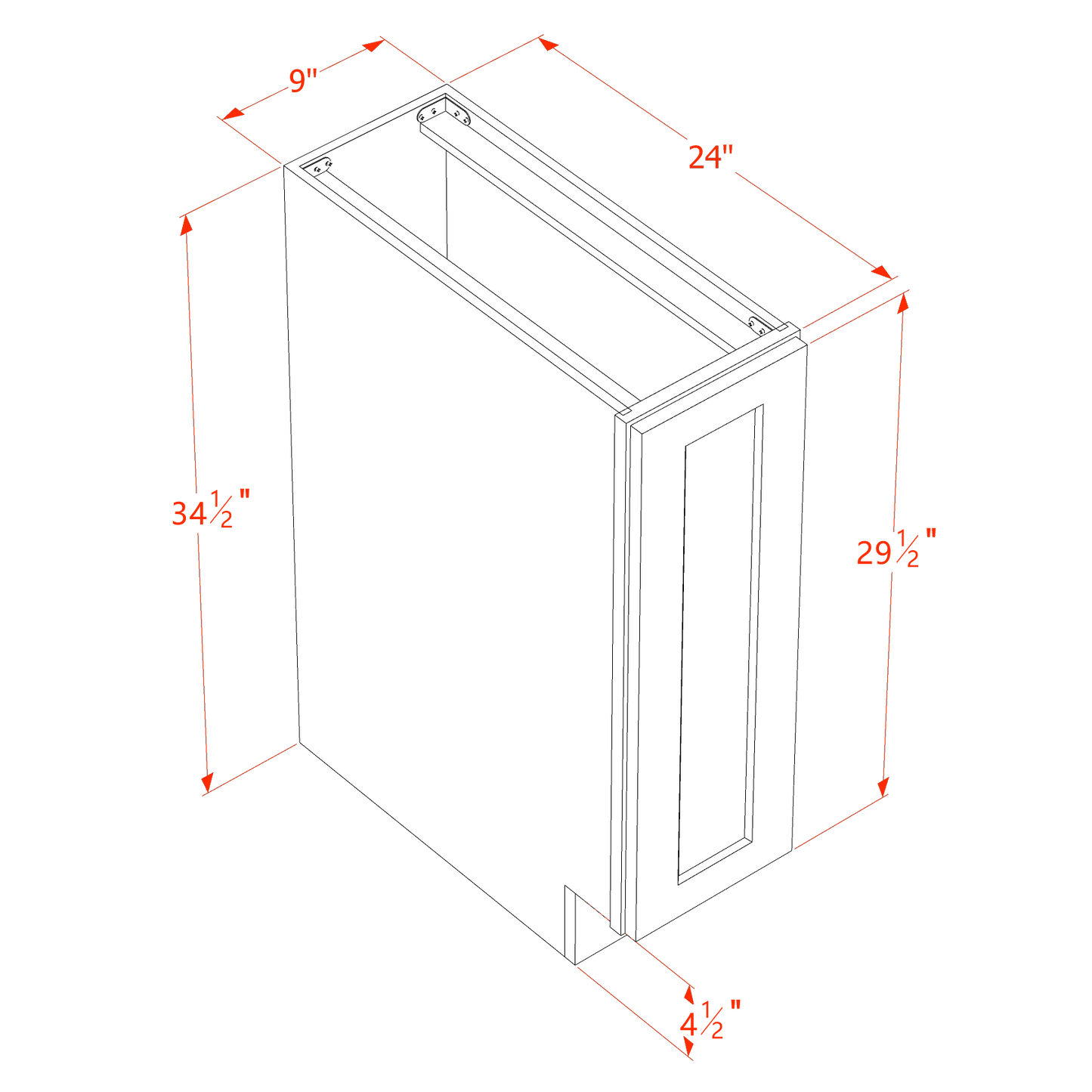 TW-BF0924: Creamy White Shaker 09" Full Height Door Standard Base Cabinet