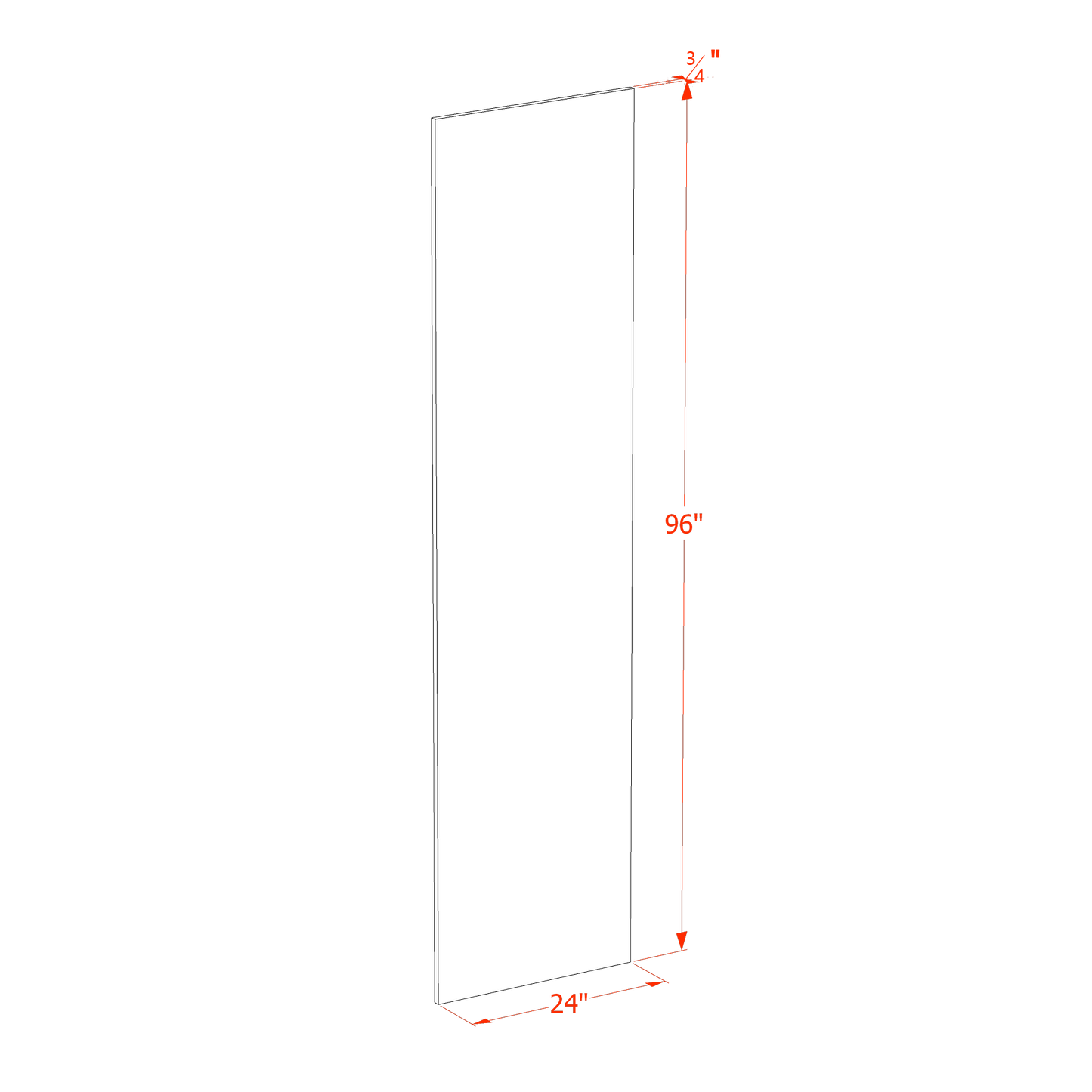 TW-BP2496-3/4: Creamy White Shaker 24"W x 96"H x 3/4"D Base End Skin Panel