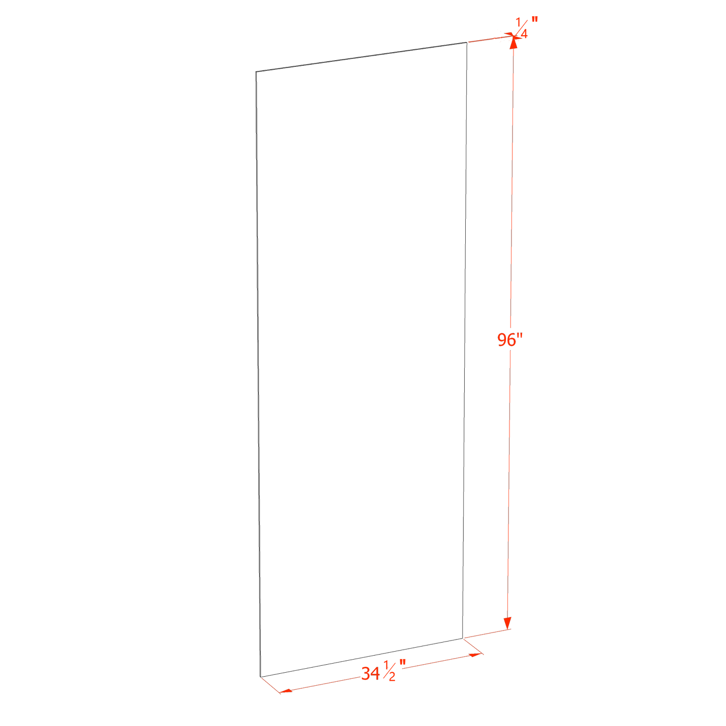 TW-BP3496-1/4: Creamy White Shaker 34-1/2"W x 96"H x 1/4"D Base End Skin Panel