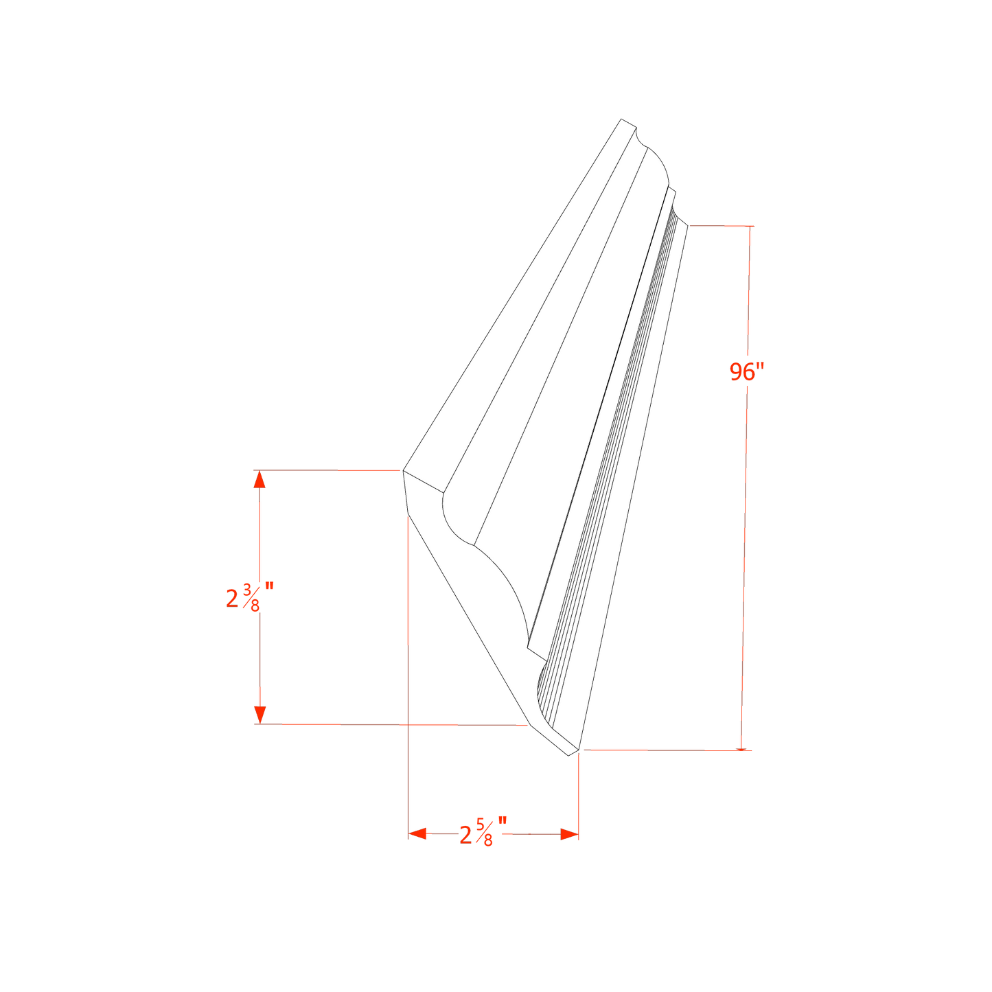 TW-CM1: Creamy White Shaker 96"W x 2-5/8"H x 2-3/8"D Crown Molding