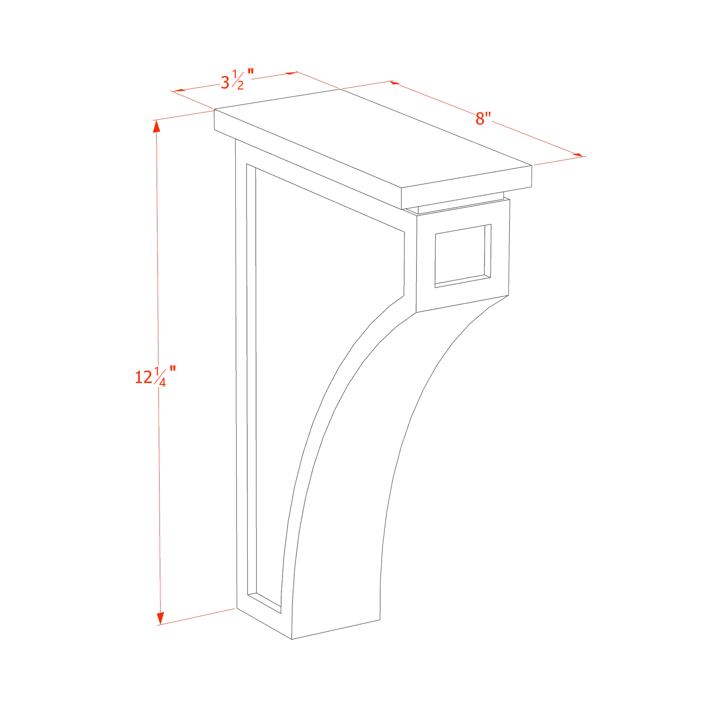 TW-CMCB: Creamy White Shaker 3-1/2"W x 12-1/4"H x 08"D Extra Large Corbel