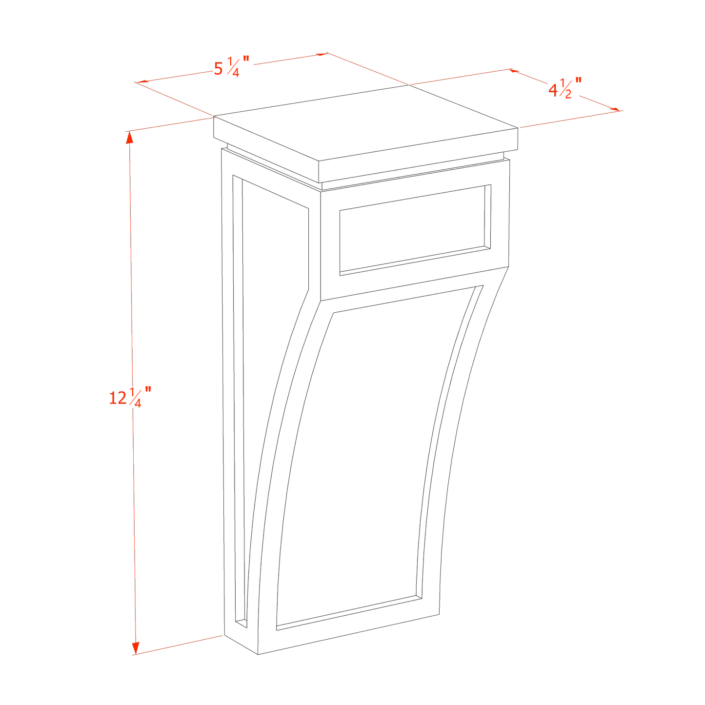 SM-CML: Mocha Brown Slim Shaker 5-1/4"W x 12-1/2"H x 4-1/2"D Large Corbel