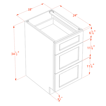 TW-DB18: Creamy White Shaker 18" 3 Drawers Base Cabinet