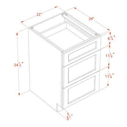 TW-DB21: Creamy White Shaker 21" 3 Drawers Base Cabinet