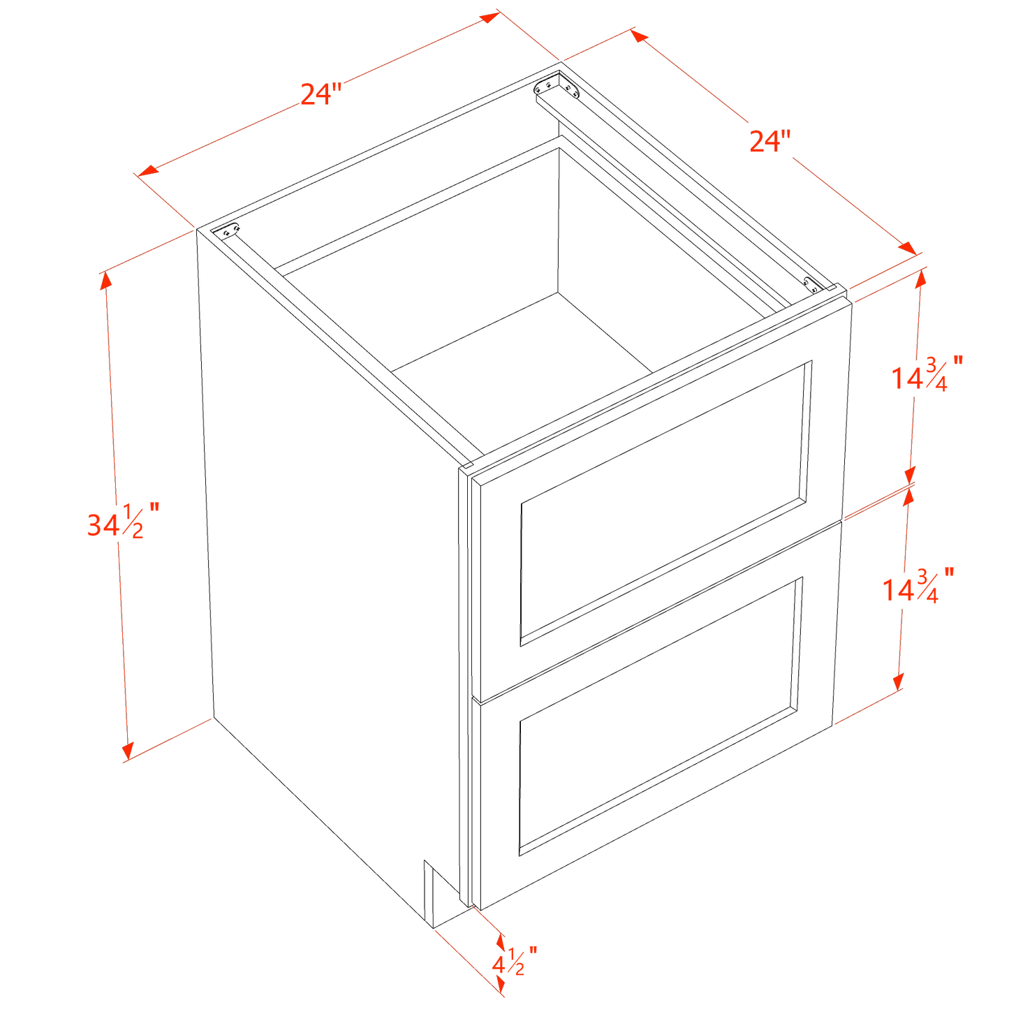 TW-DB24-2: Creamy White Shaker 24" 2 Drawers Base Cabinet