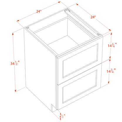 TW-DB24-2: Creamy White Shaker 24" 2 Drawers Base Cabinet