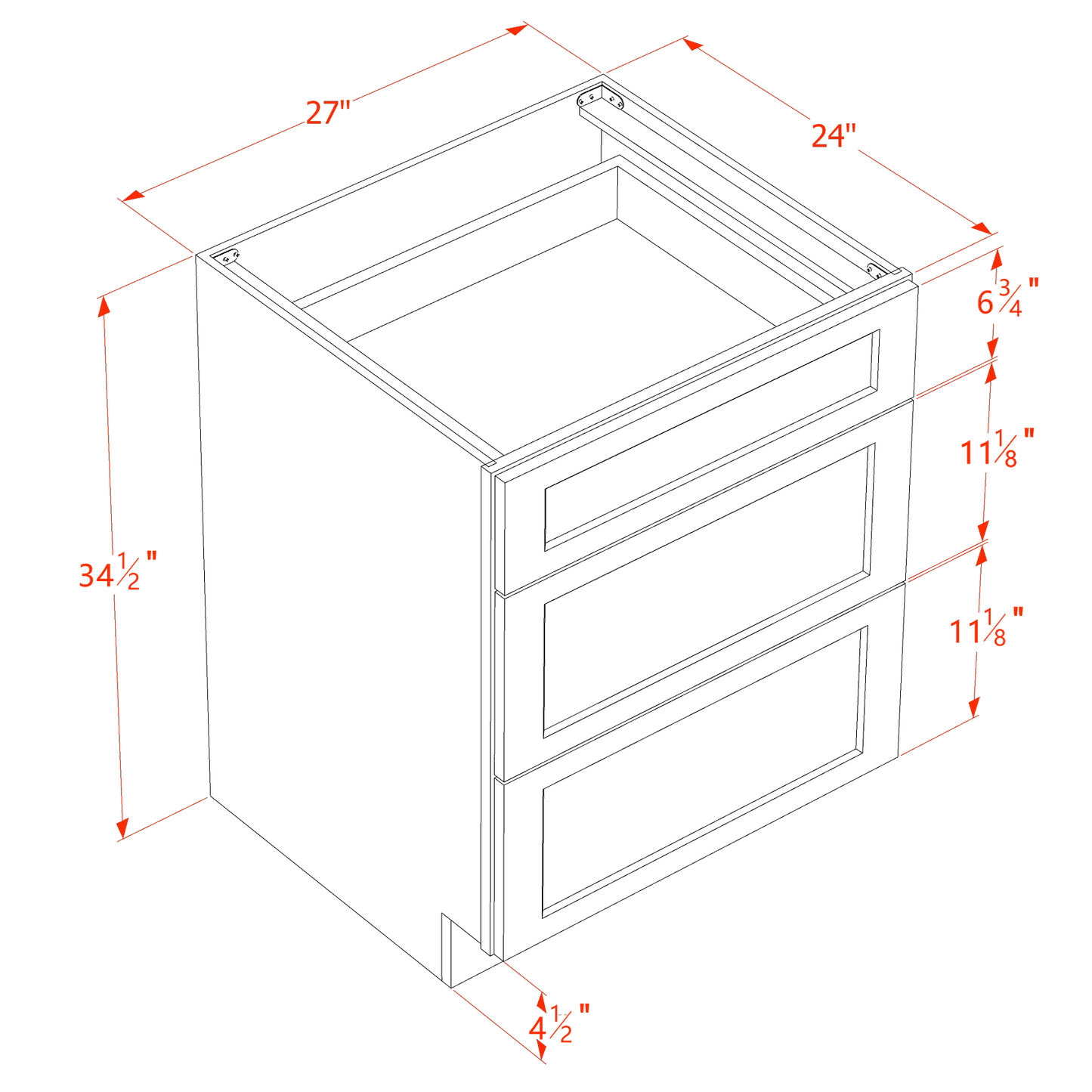 TG-DB27: Soft Green Shaker 27" 3 Drawers Base Cabinet