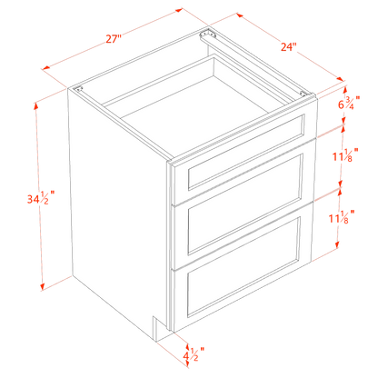 TG-DB27: Soft Green Shaker 27" 3 Drawers Base Cabinet