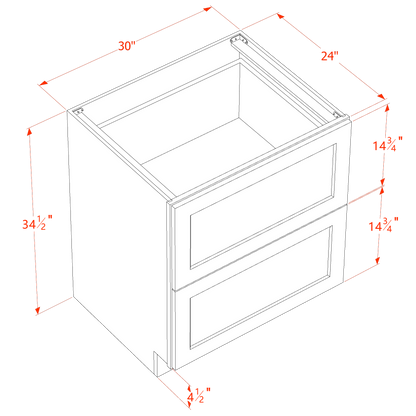 TW-DB30-2: Creamy White Shaker 30" 2 Drawers Base Cabinet