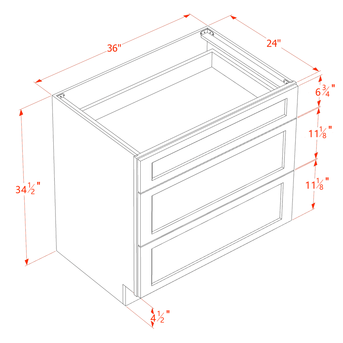DI-DB36: Dallas Ivory Shaker 36" 3 Drawers Base Cabinet