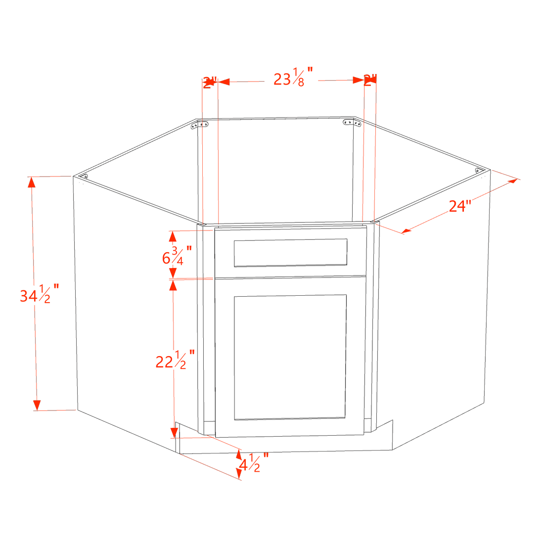 DI-DSB42: Dallas Ivory  Shaker 42" 1 Door - 1 False Drawer Corner Sink Base Cabinets