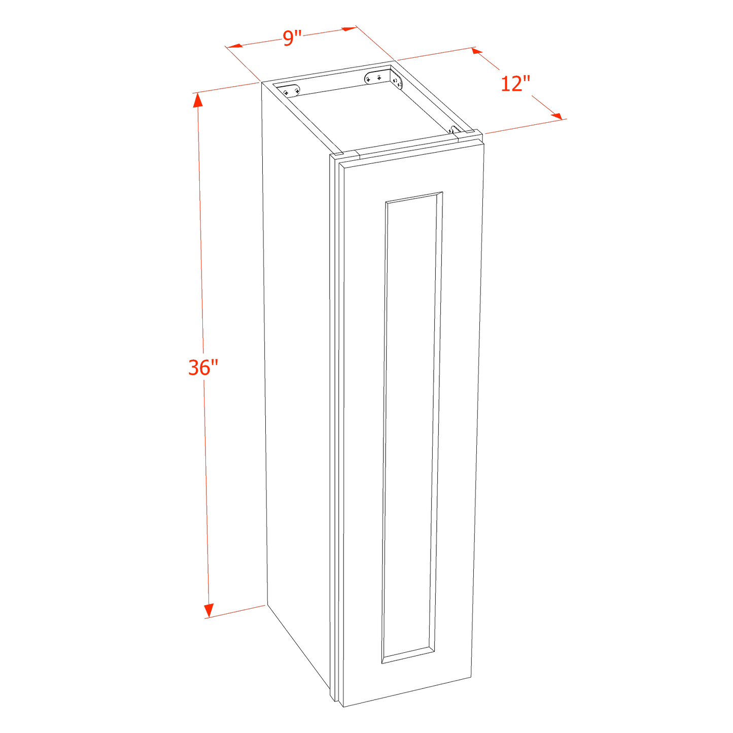 DI-W0936: Dallas Ivory Shaker 09"W x 36"H 1 Door & 2 Shelves Standard Wall Cabinet