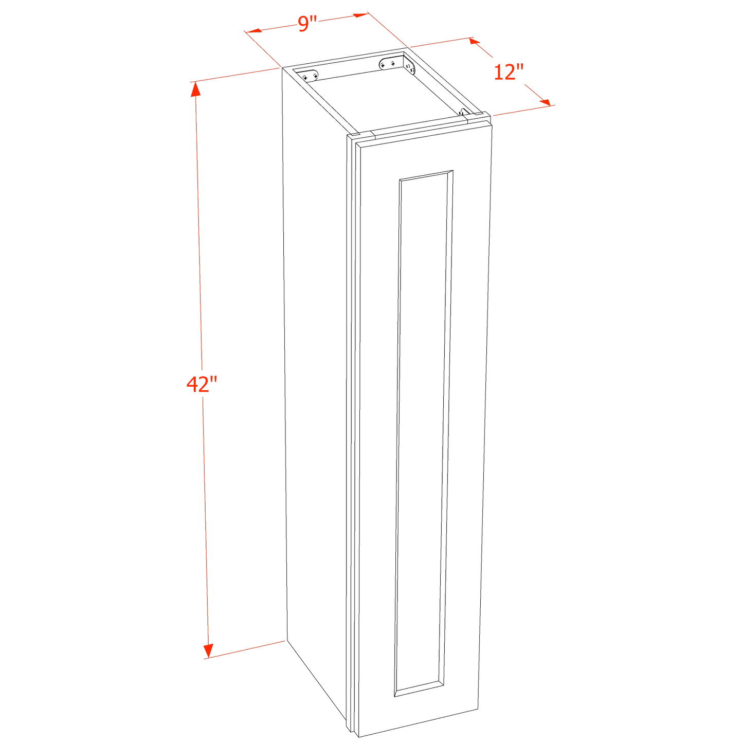 DI-W0942: Dallas Ivory Shaker 09"W x 42"H 1 Door & 3 Shelves Standard Wall Cabinet