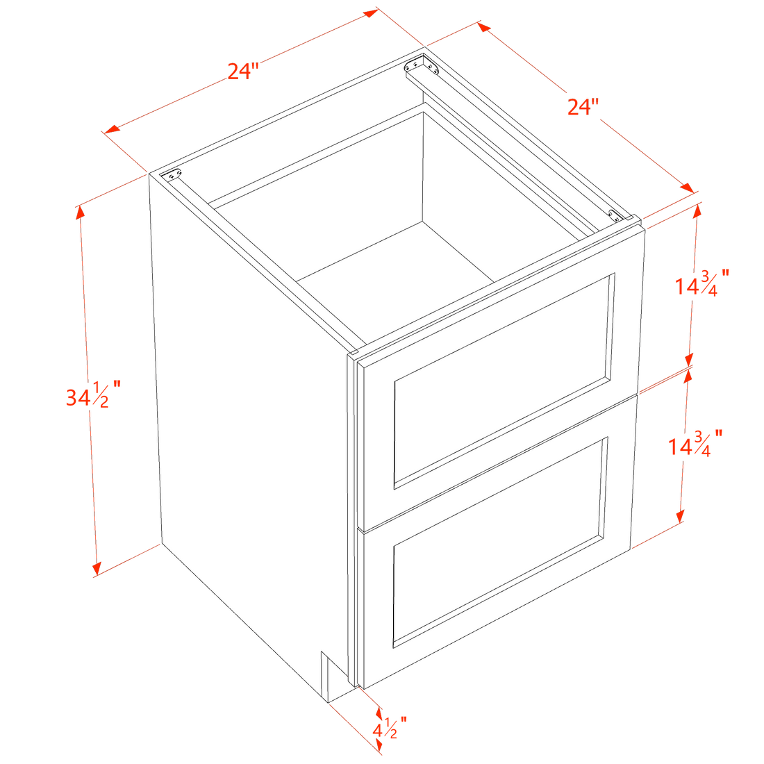 DI-DB24-2: Dallas Ivory Shaker 24" 2 Drawers Base Cabinet