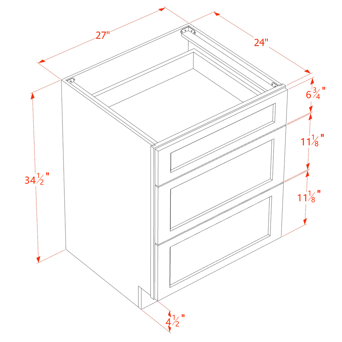 DI-DB27: Dallas Ivory Shaker 27" 3 Drawers Base Cabinet