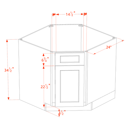 TW-DSB36: Creamy White Shaker 39" 1 Door 1 False Drawer Corner Sink Base Cabinets