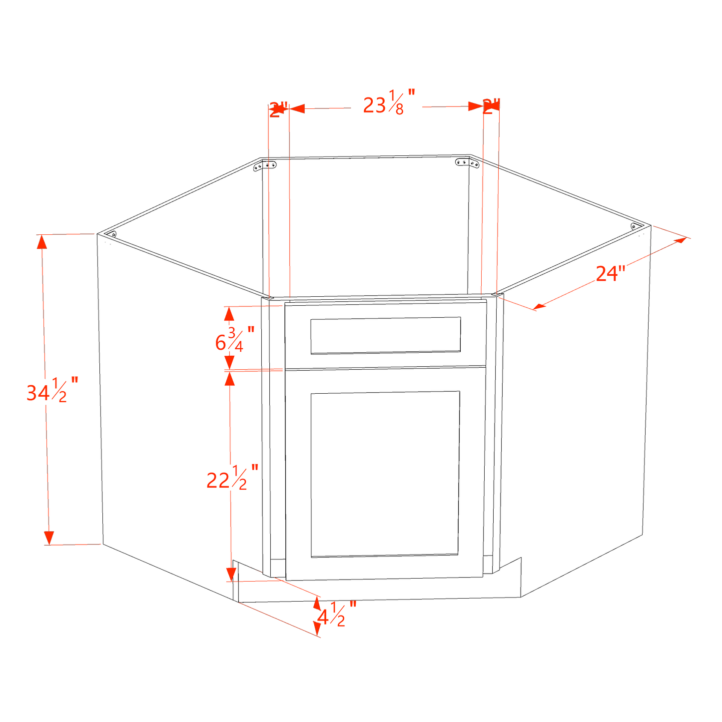 TW-DSB42: Creamy White Shaker 42" 1 Door - 1 False Drawer Corner Sink Base Cabinets