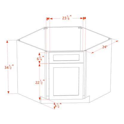 TW-DSB42: Creamy White Shaker 42" 1 Door - 1 False Drawer Corner Sink Base Cabinets