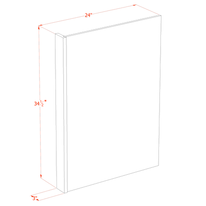 HLG-DWR3: Light Gray Shaker 3" Filler - 24"W x 34-1/2"H x 1/2"D Dishwasher Return Panel