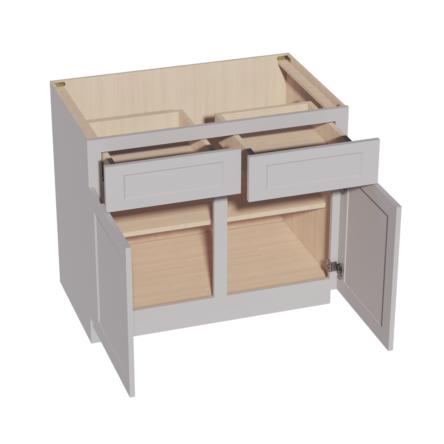 HA-B39: Ash Gray Shaker 39" 2 Drawers 2 Doors Standard Base Cabinet