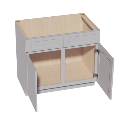 HA-SB39: Ash Gray Shaker 39" 2 Doors 2 False Drawers Sink Base Cabinet