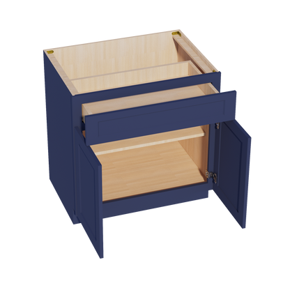 HB-B33: Indigo Blue Shaker 33" 1 Drawer 2 Doors Standard Base Cabinet