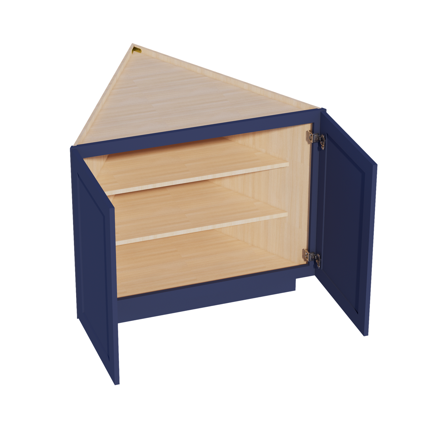 HB-BEC24: Indigo Blue Shaker 24" 2 Full Height Door Angled End Base Cabinets