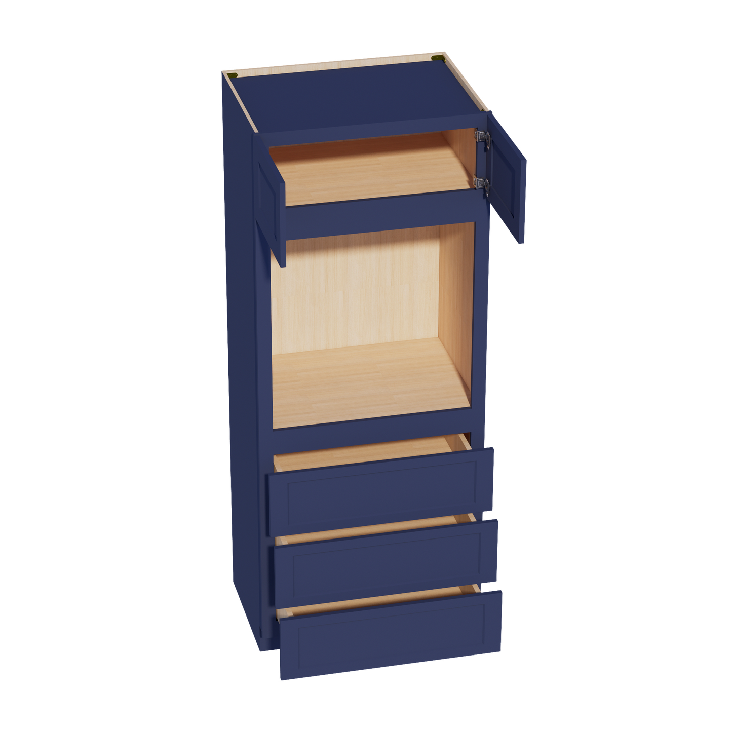 HB-OC3384: Indigo Blue Shaker 33"W x 84"H x 24"D 2 Doors & 3 Drawers Tall Oven Shelf Cabinets