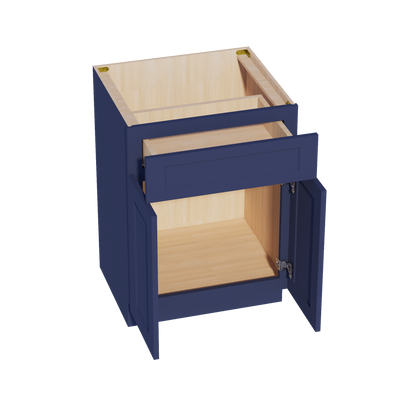 HB-VB2421: Indigo Blue Shaker 24"W x 34-1/2"H x 21"D 2 Doors & 1 Drawer Double Door Vanity Base Cabinets