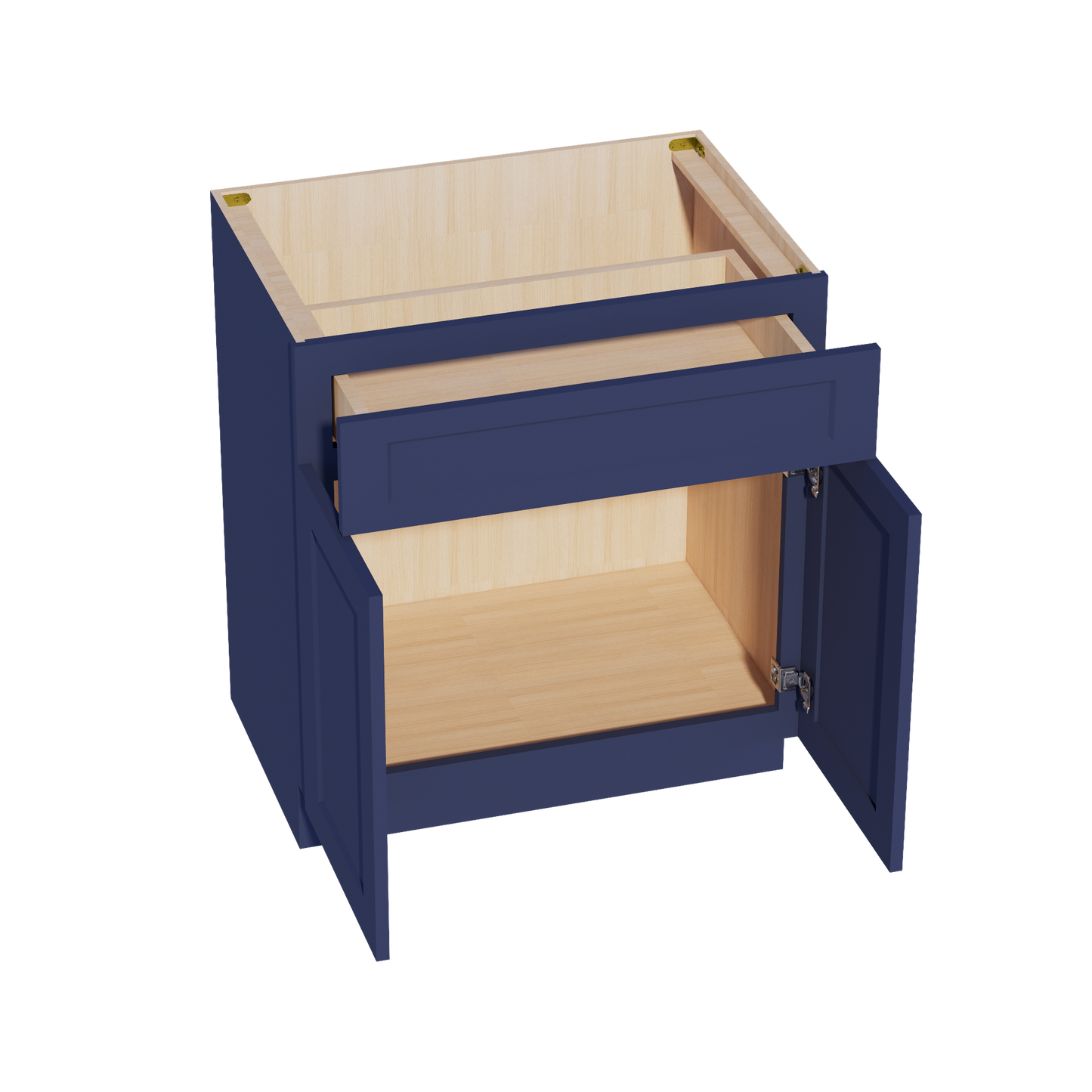 HB-VB3021: Indigo Blue Shaker 30"W x 34-1/2"H x 21"D 2 Doors & 1 Drawer Double Door Vanity Base Cabinets