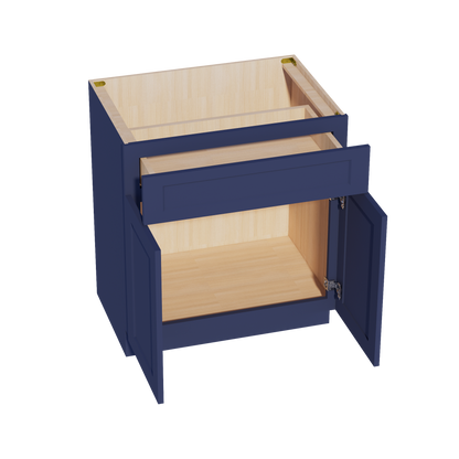 HB-VB3021: Indigo Blue Shaker 30"W x 34-1/2"H x 21"D 2 Doors & 1 Drawer Double Door Vanity Base Cabinets