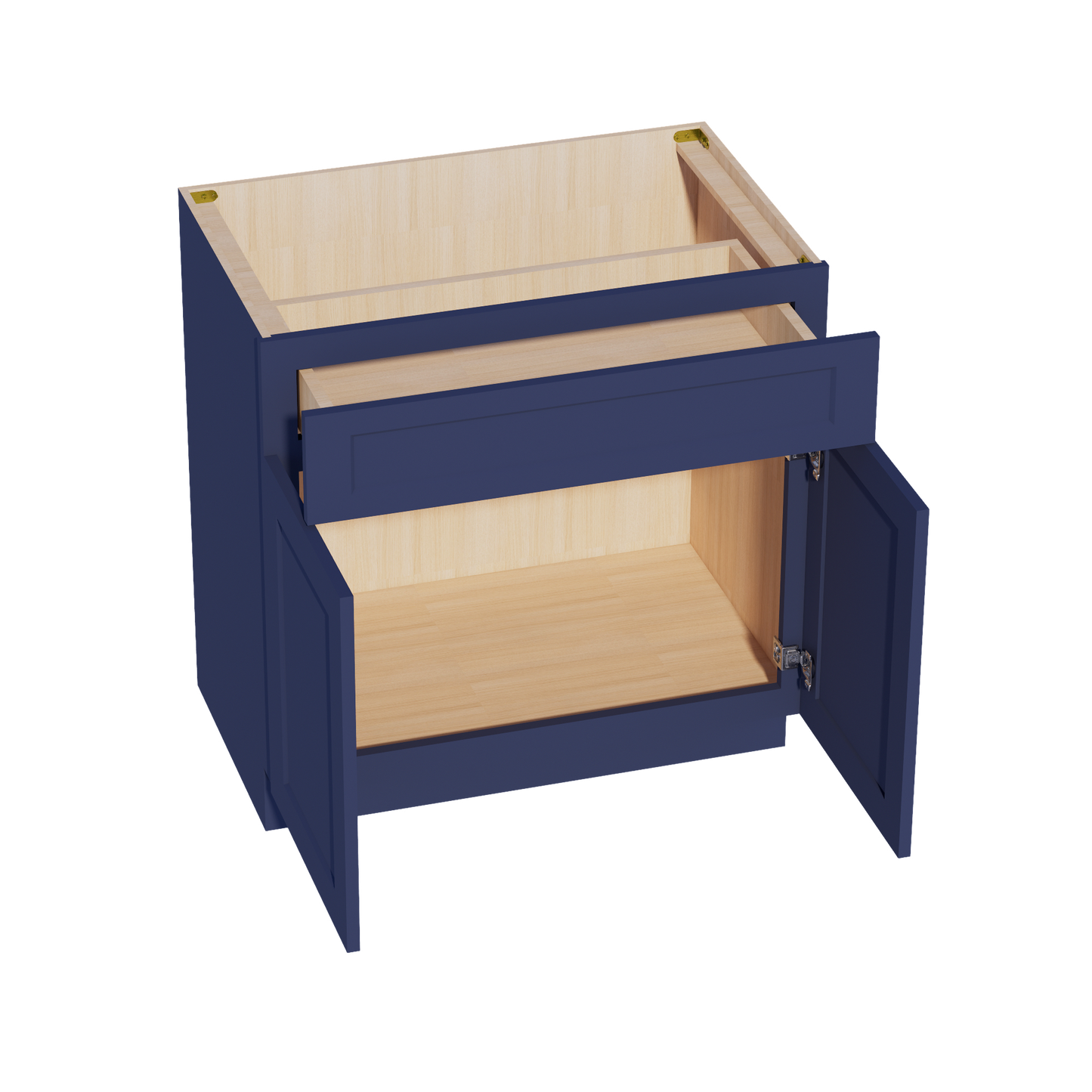 HB-VB3321: Indigo Blue Shaker 33"W x 34-1/2"H x 21"D 2 Doors & 1 Drawer Double Door Vanity Base Cabinets