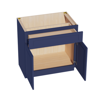 HB-VB3321: Indigo Blue Shaker 33"W x 34-1/2"H x 21"D 2 Doors & 1 Drawer Double Door Vanity Base Cabinets