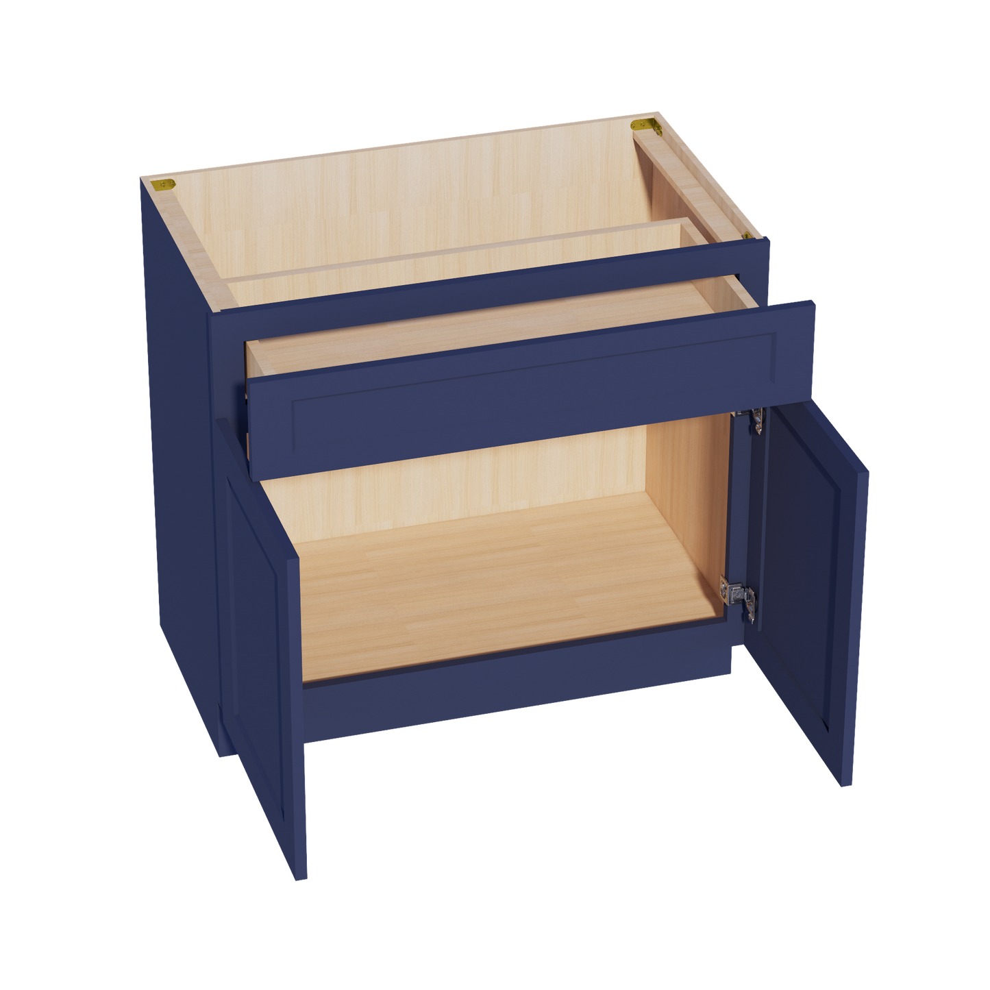 HB-VB3621: Indigo Blue Shaker 36"W x 34-1/2"H x 21"D 2 Doors & 1 Drawer Double Door Vanity Base Cabinets